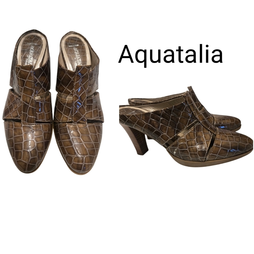 NWOT Aquatalia Croc-Embossed Mules In Leather Sz 6.5 Us